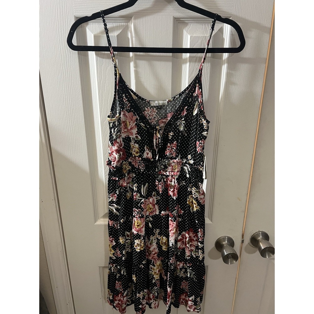 Wild Moss Medium Boot BARN Black FLORAL smocked Ruffled HIGH LOW Dress‎ NWT